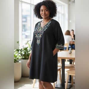 Embroidered Black Tunic Dress